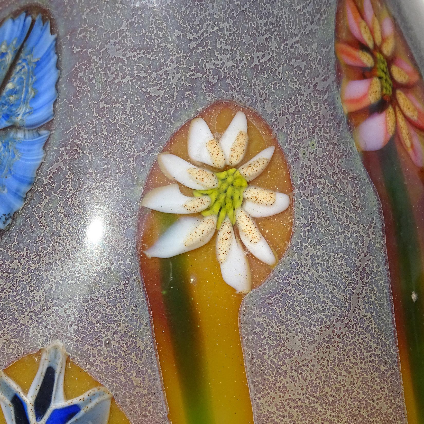 20th Century Murano Opalescent Chalcedony Millefiori Flower Murrines Italian Art Glass Vase