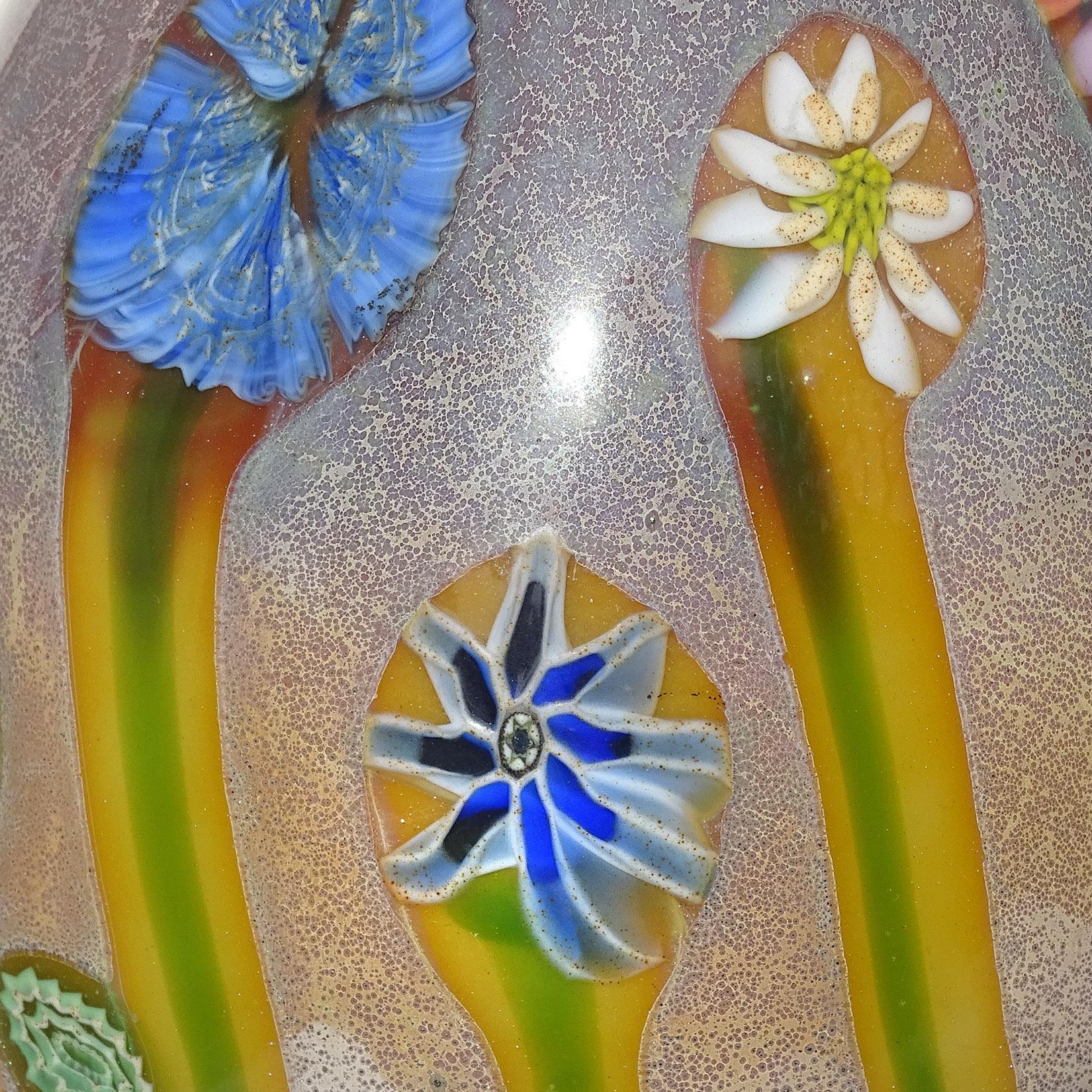 Murano Opalescent Chalcedony Millefiori Flower Murrines Italian Art Glass Vase 2