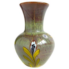 Murano Opalescent Chalcedony Millefiori Flower Murrines Italian Art Glass Vase