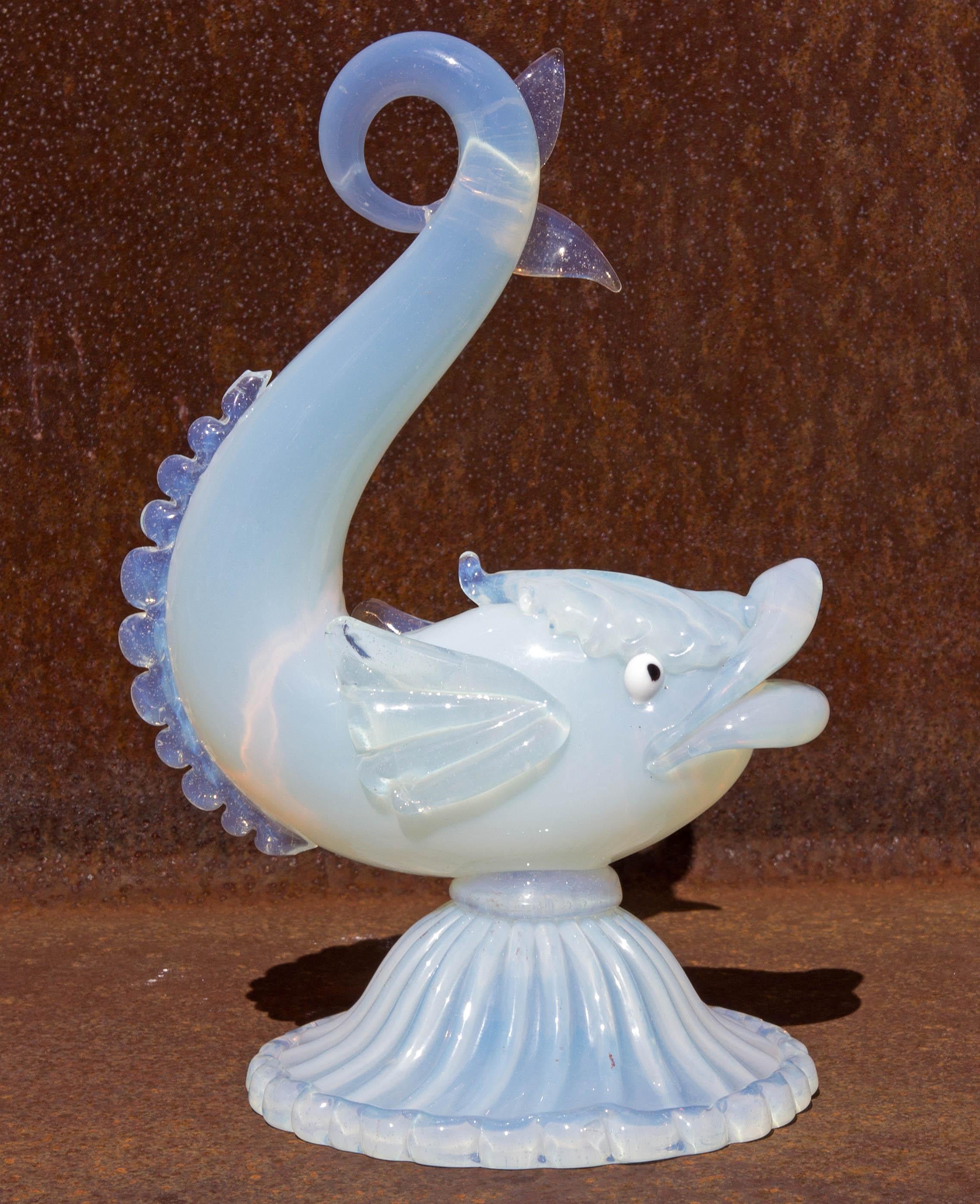 Mid-Century Modern Murano Opalescent Glass Stylized Dolphin