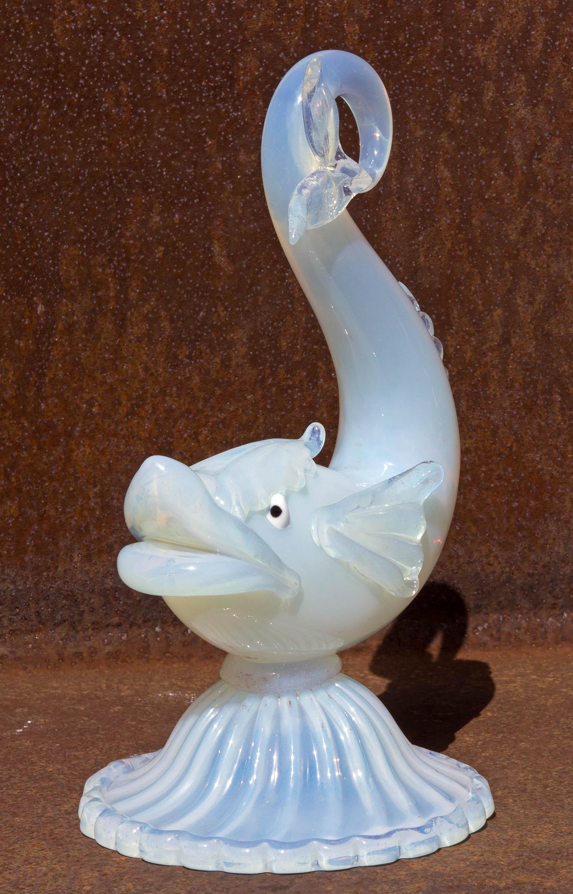 Italian Murano Opalescent Glass Stylized Dolphin