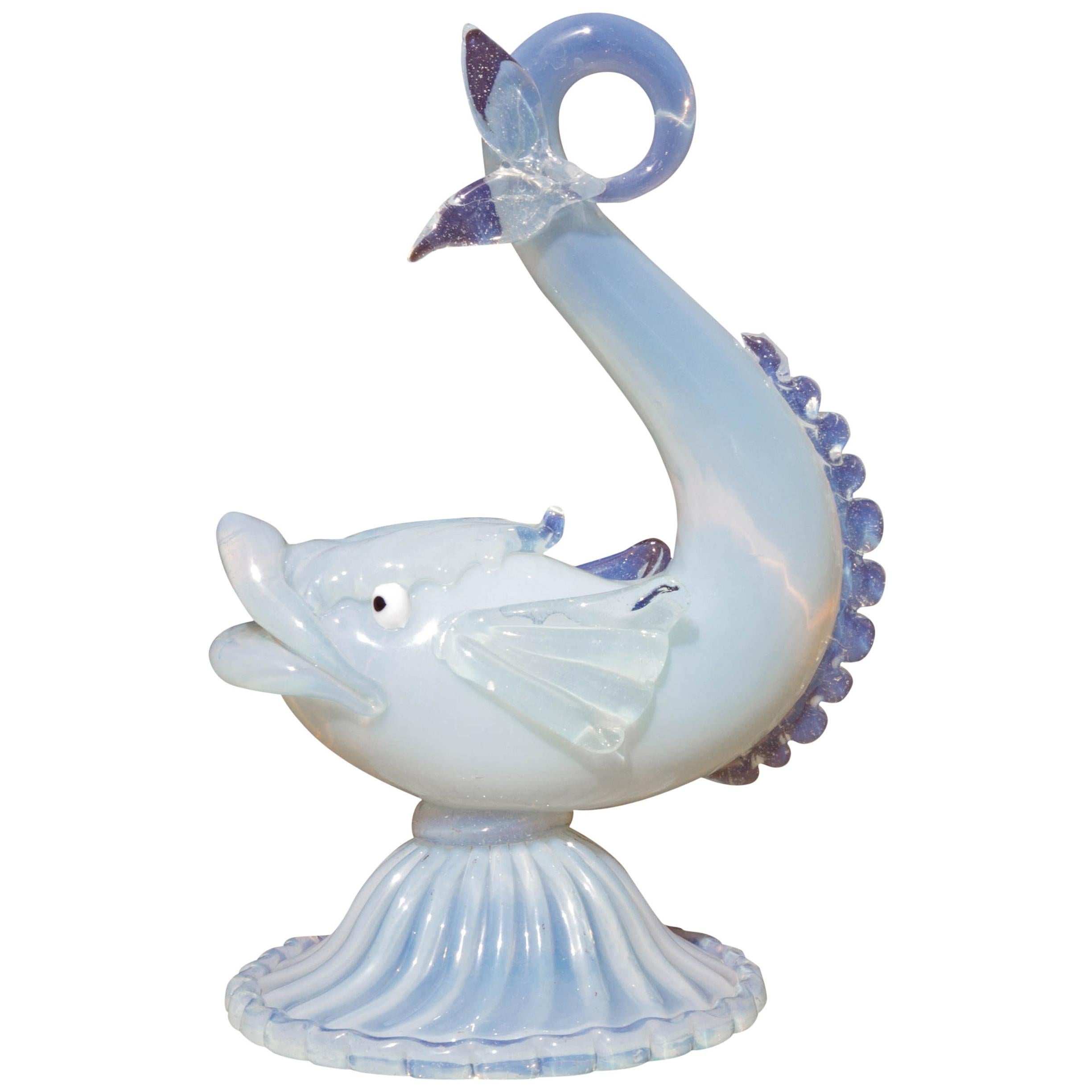 Murano Opalescent Glass Stylized Dolphin