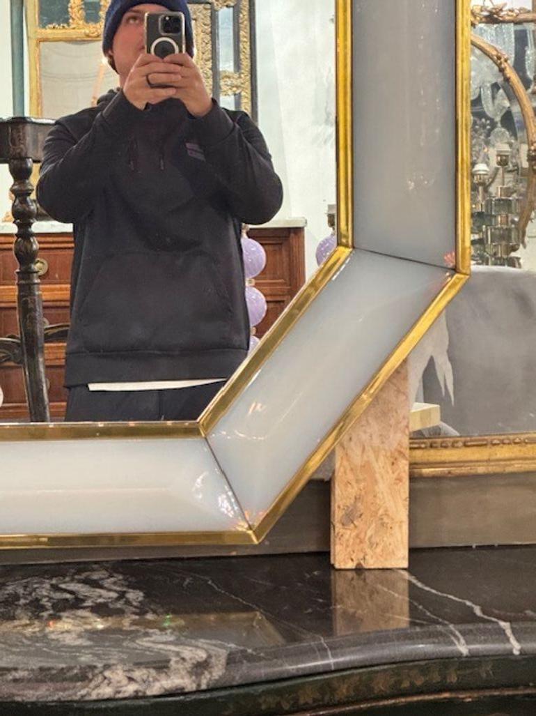 Verre brun Miroir octogonal opalescent de Murano en vente