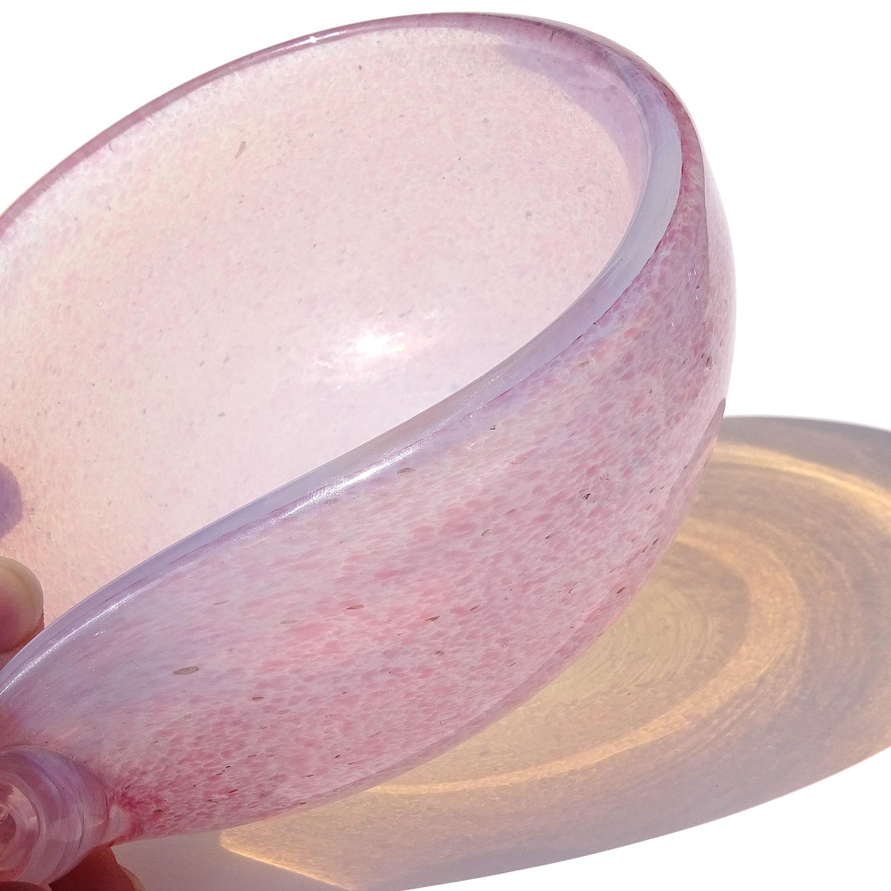 20th Century Murano Opalescent Pink Spots White Italian Art Glass Scroll Design Seashell Bowl For Sale