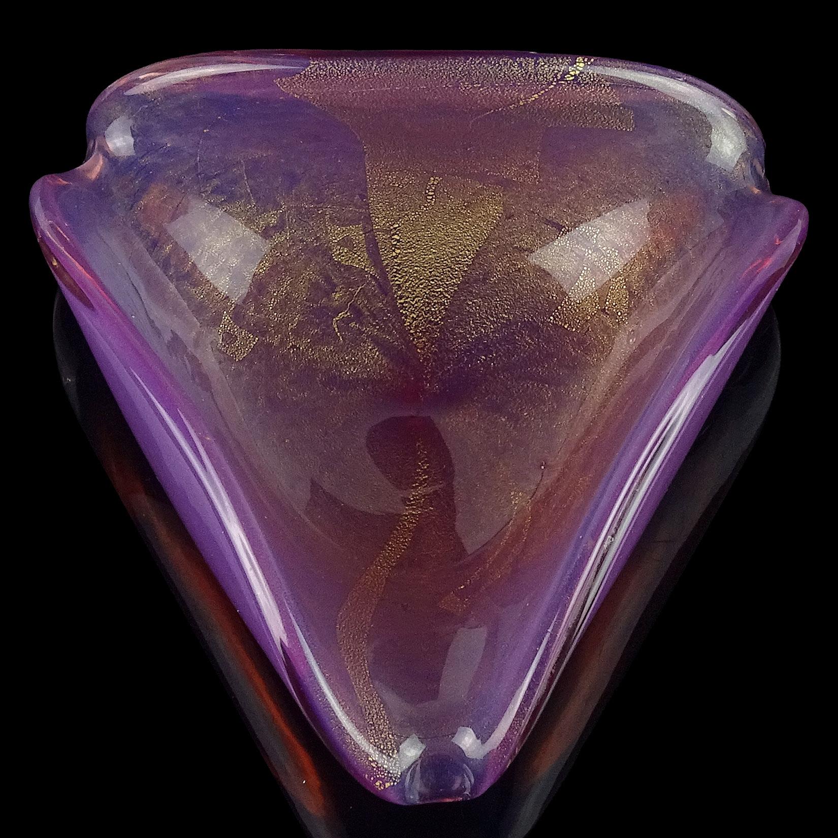Mid-Century Modern Murano Opalescent Purple Pink Gold Flecks Italian Art Glass Decorative Bowl Dish
