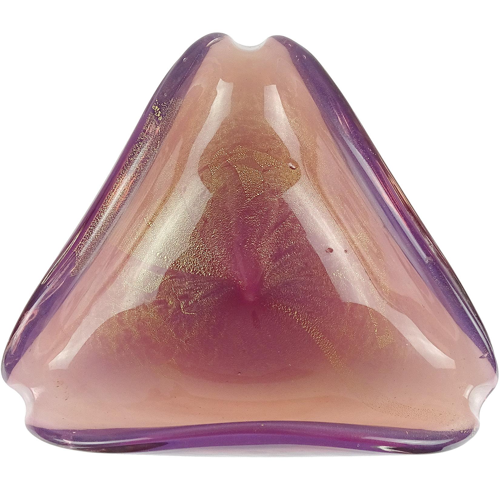 Murano Opalescent Purple Pink Gold Flecks Italian Art Glass Decorative Bowl Dish 1
