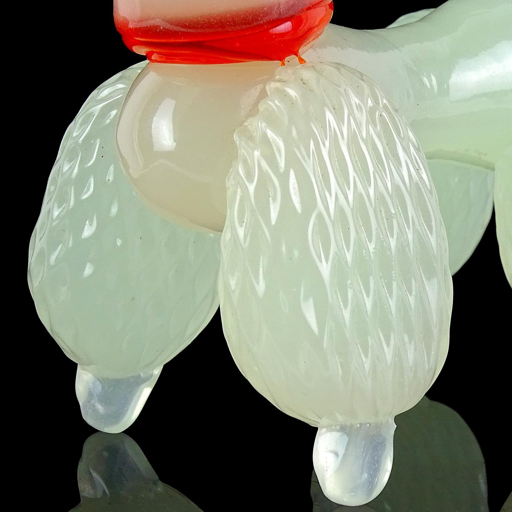 Murano Opalescent Red Orange Bow Italian Art Glass Poodle Puppy Dog Sculpture In Good Condition In Kissimmee, FL