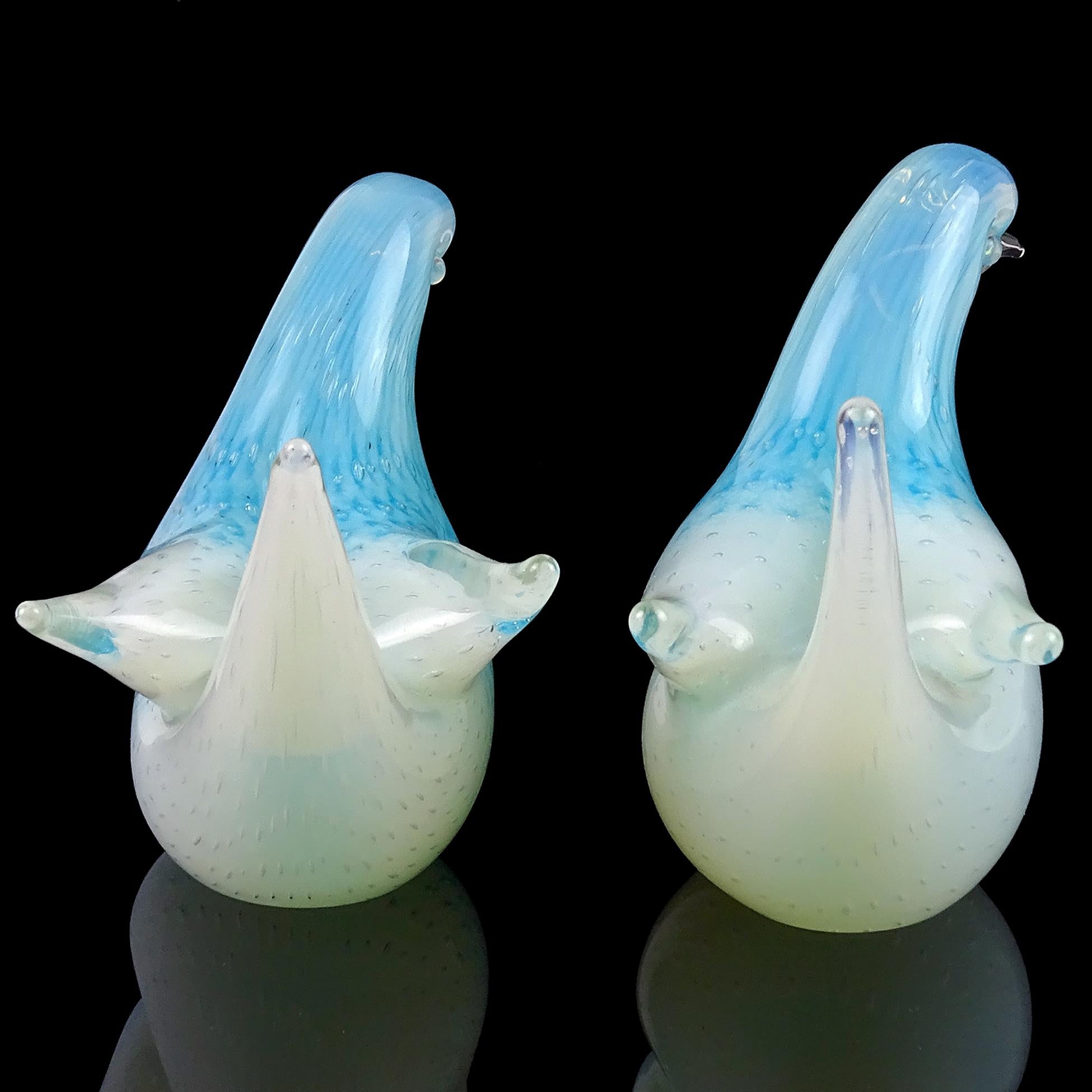 Murano Opalescent Weiß Blau Blasen Italienische Kunst Glas Taube Vogel Figurinen im Angebot 3