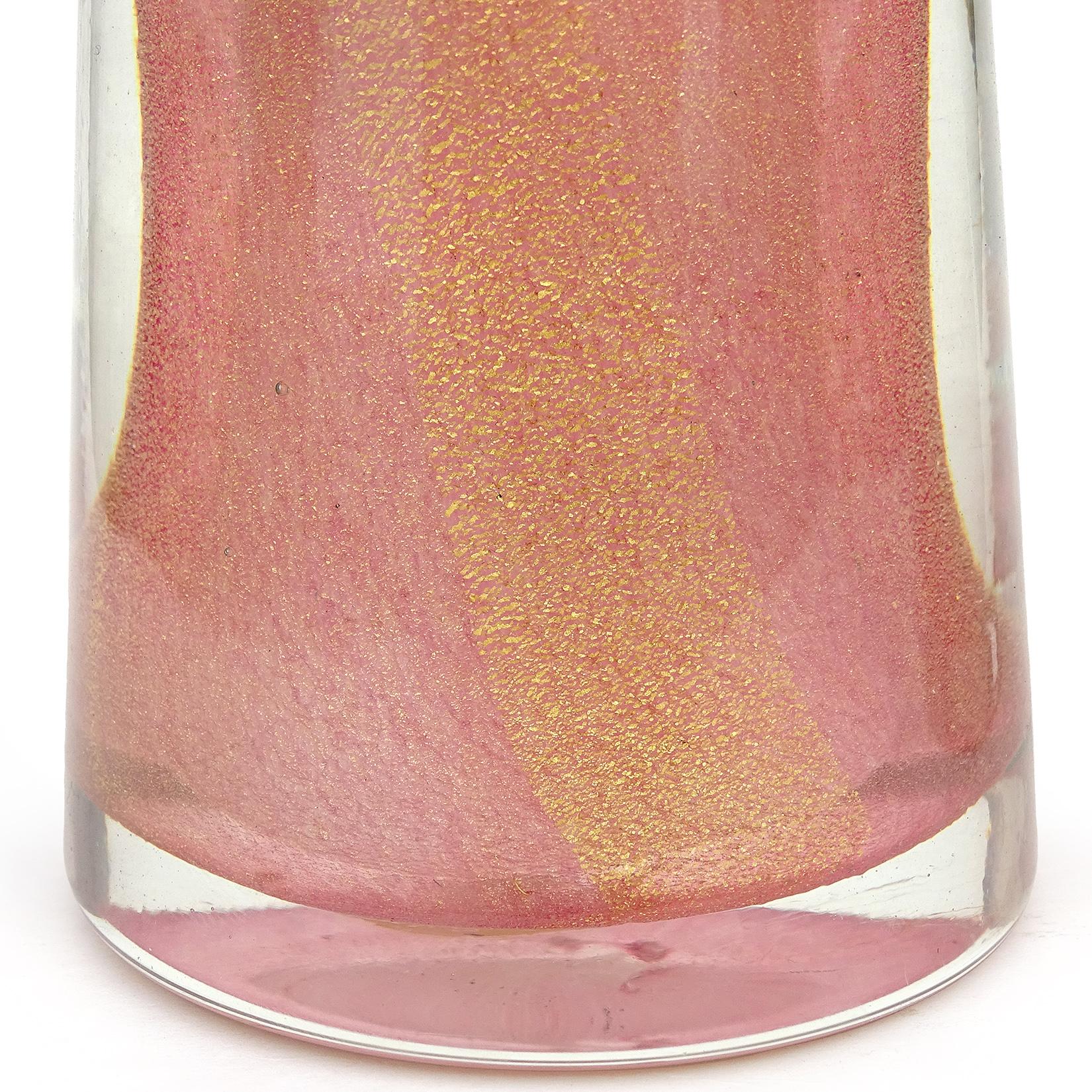 Mid-Century Modern Murano Opalescent White Pink Gold Flecks Italian Art Glass Candle Holders Set