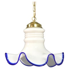 Murano Opaline and Blue Glass Pendant Light