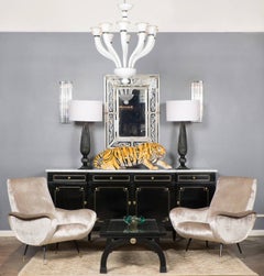 Italian Murano Opaline Glass Chandelier, Art Deco, Ten Branches