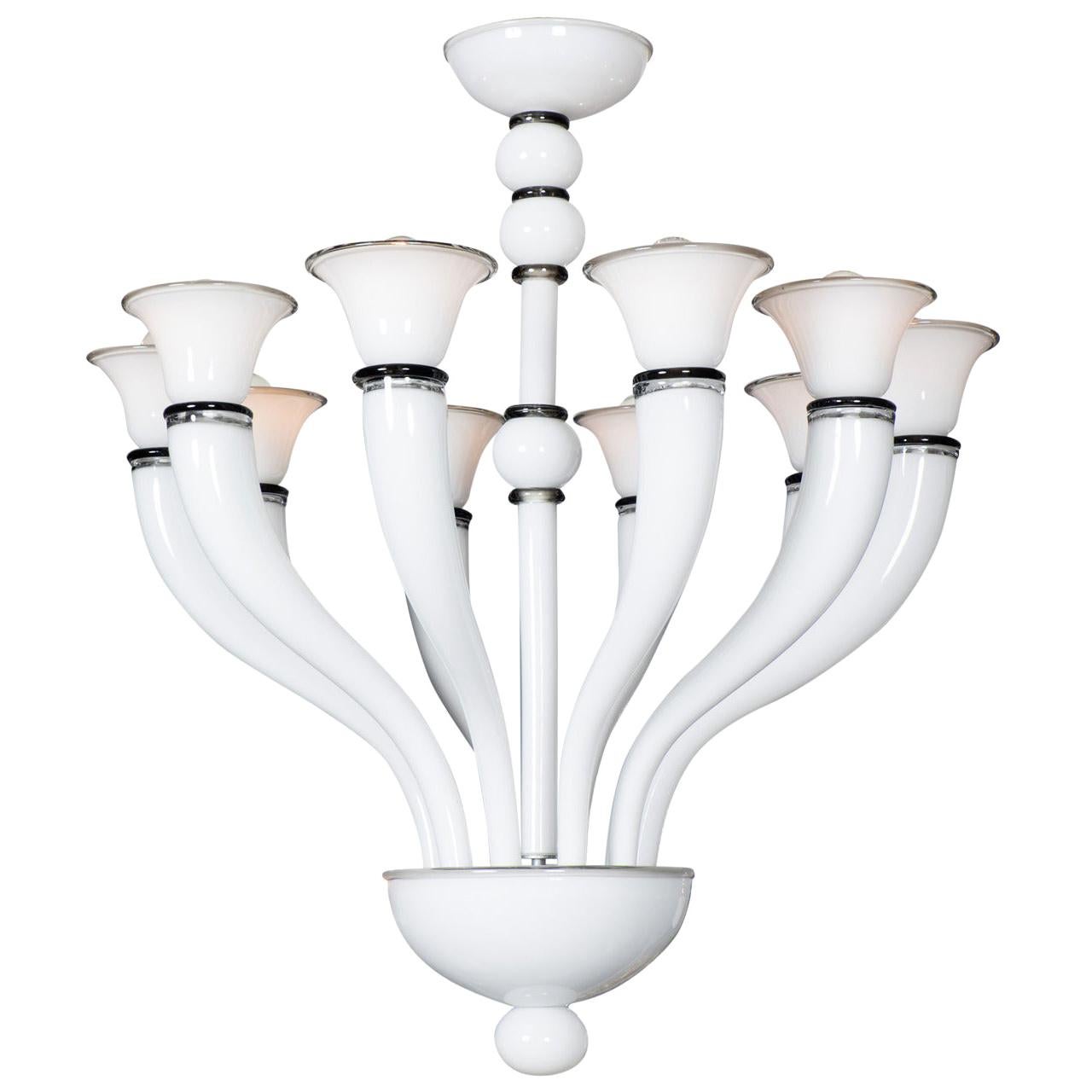 Murano Opaline Glass Chandelier For Sale