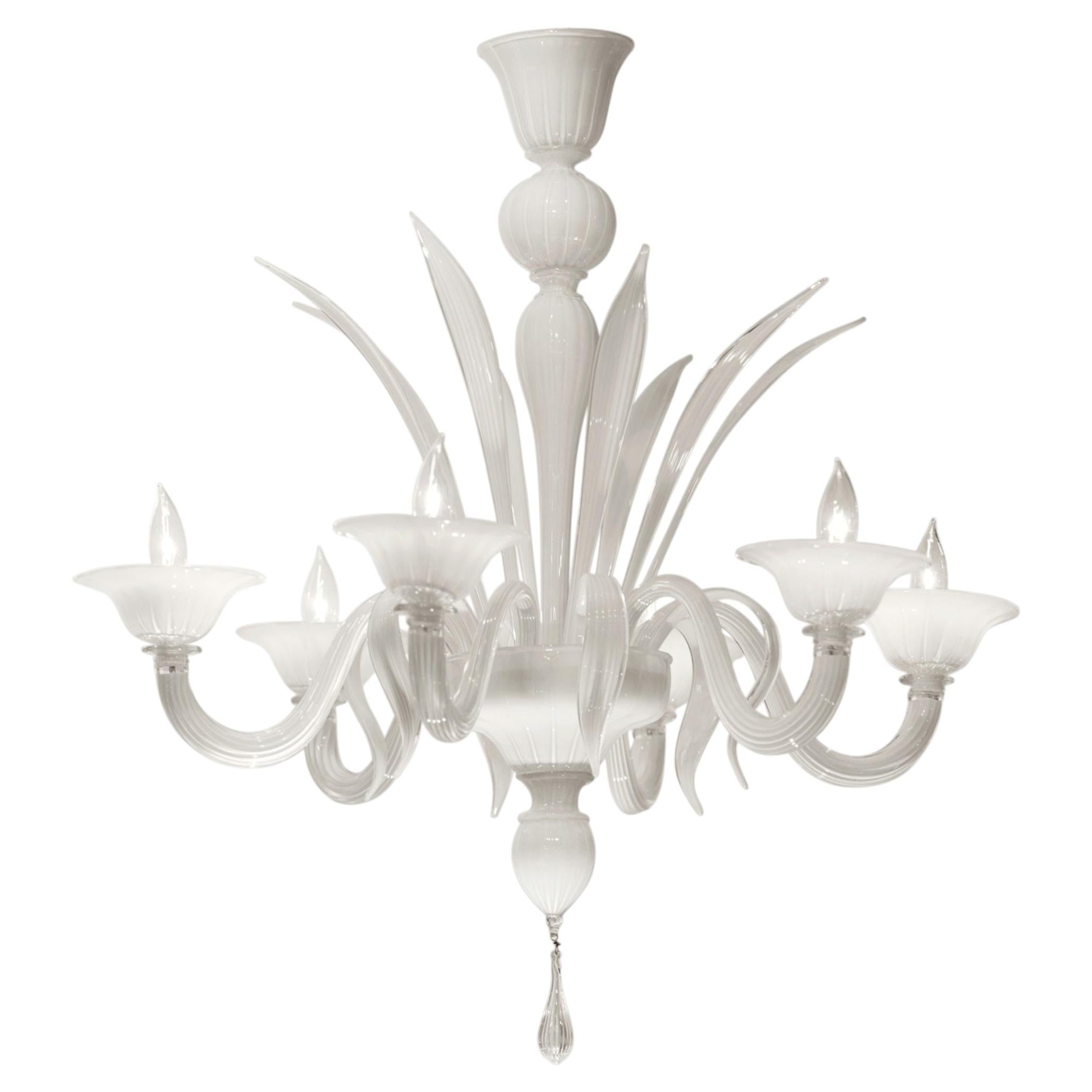 Murano Opaline Glass Chandelier, Hand Blown, Six Branches, Italy, New