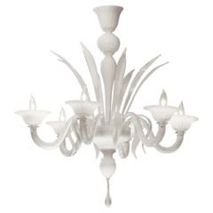 Murano Opaline Glass Chandelier, Hand Blown, Six Branches, Italy, New