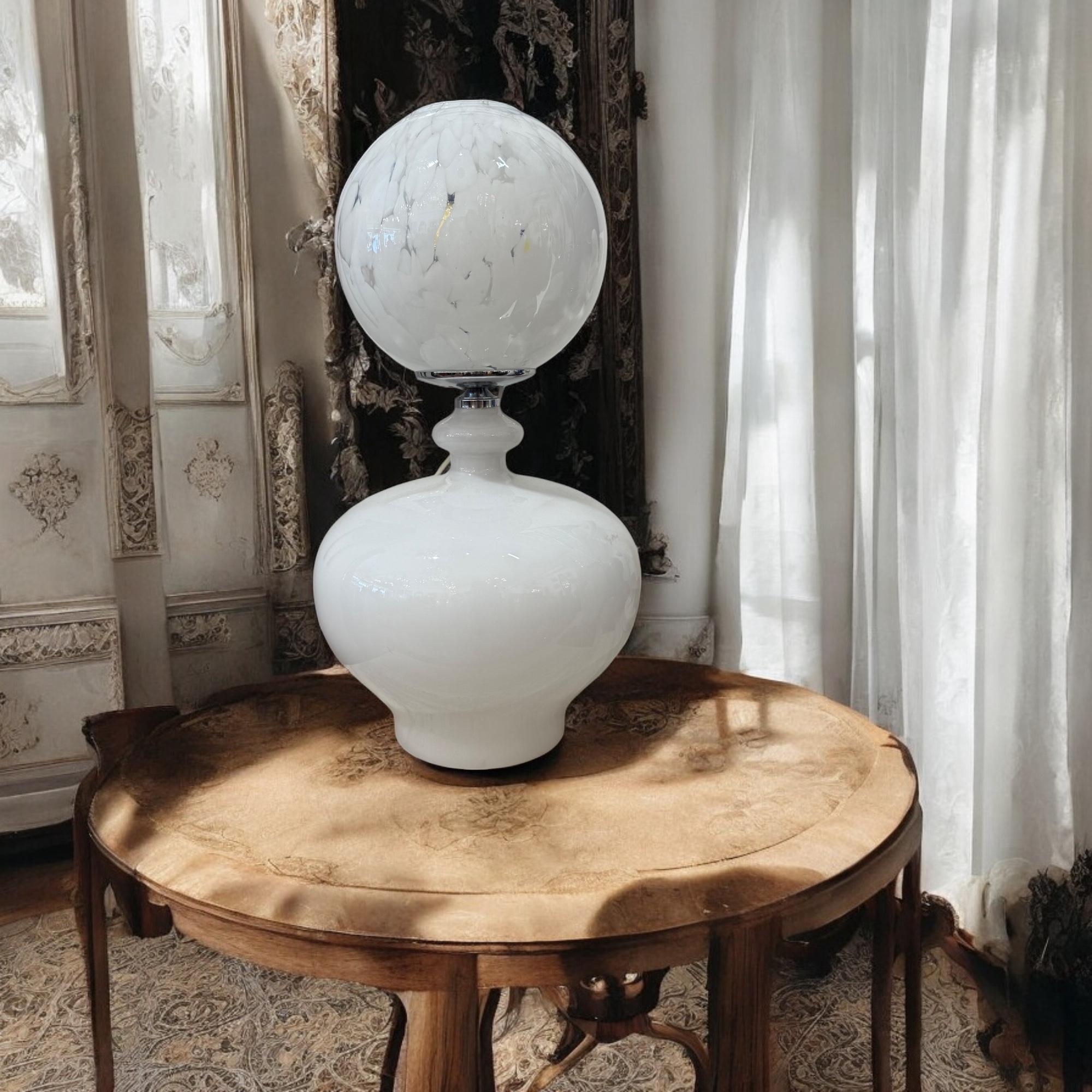 Murano Glass Murano Opaline Glass Table Lamp Attributed to Carlo Nason, 20 Century For Sale