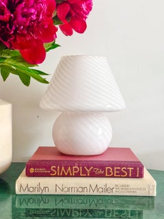 Murano Opaline Light Pink Swirl Mushroom Glass Table Lamp, Italy, 1970s