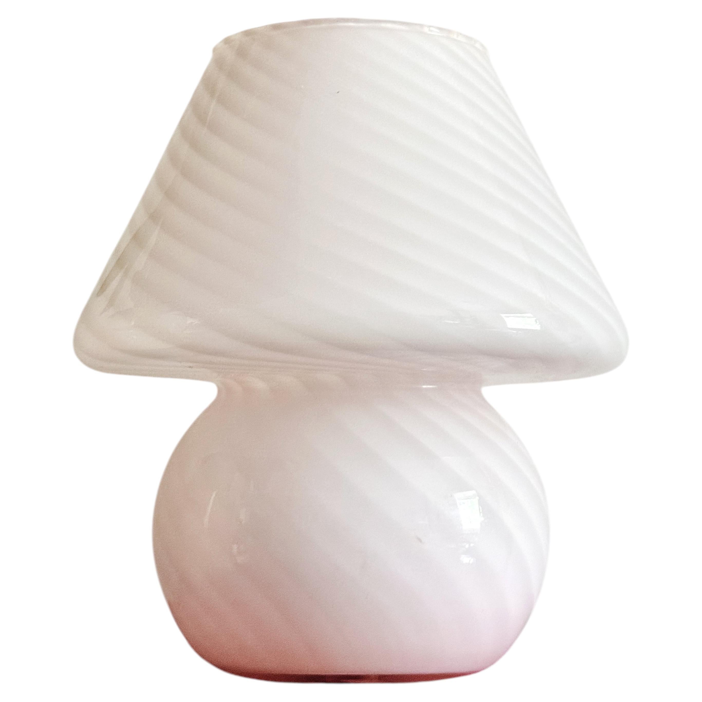 Murano Opaline Light Pink Swirl Mushroom Glass Table Lamp, Italy, 1970s