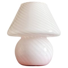 Murano Opaline Light Pink Swirl Mushroom Glass Table Lamp, Italy, 1970s