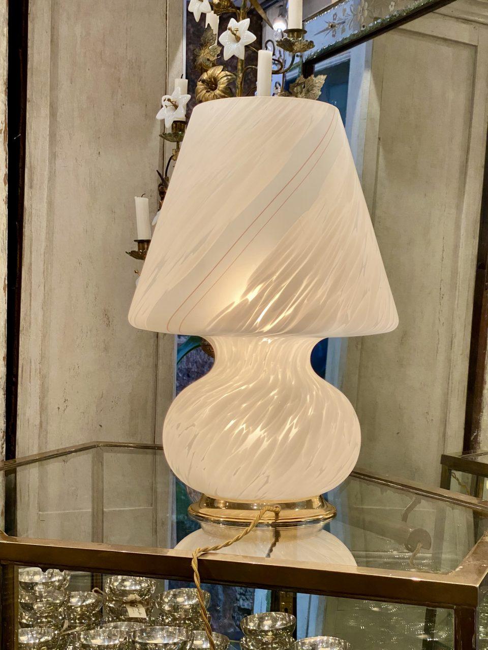 Opaline Glass Murano Opaque Glass Mushroom Table Lamp, 1970s-80s, Italy