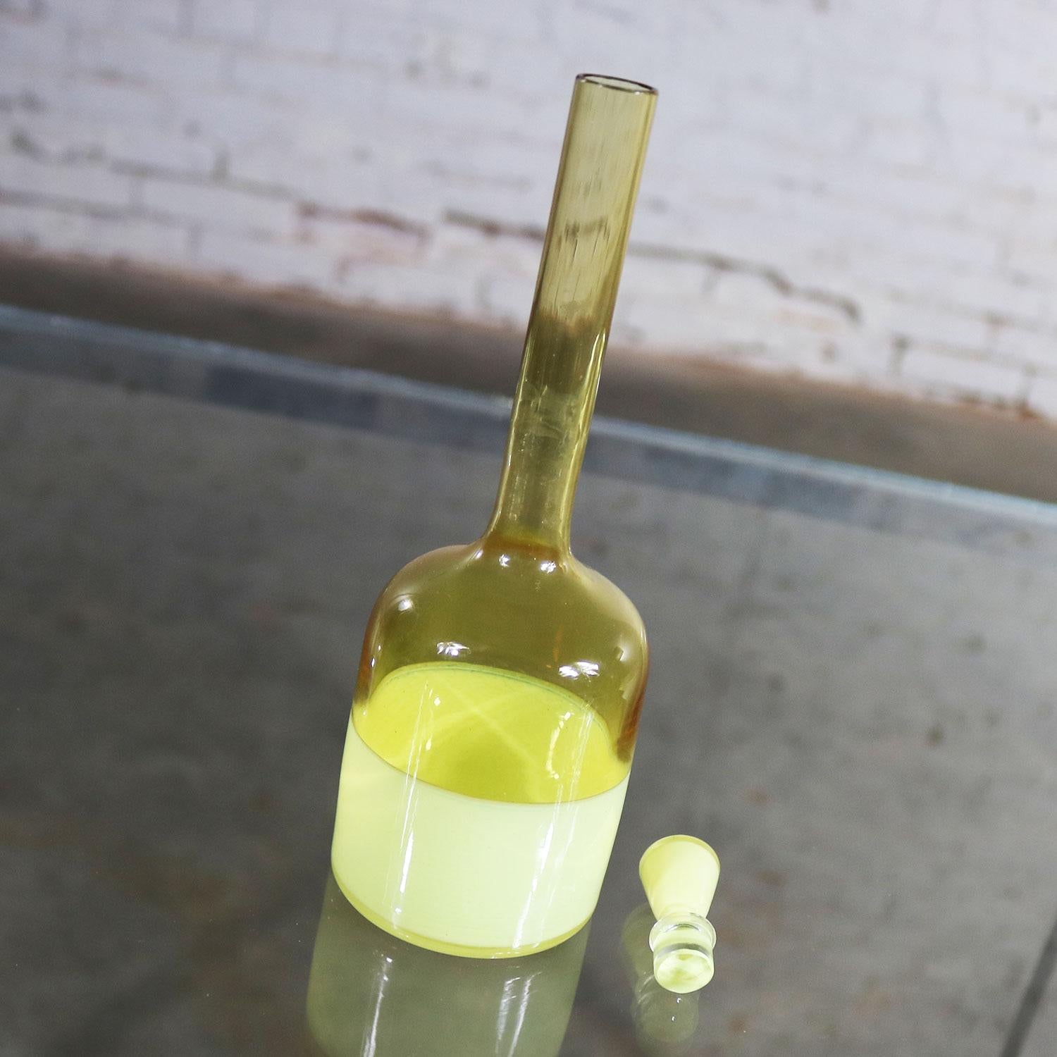 Murano Opaque Yellow & Clear Amber Incalmo Bottle Attributed to Geo Ponti Venini 3