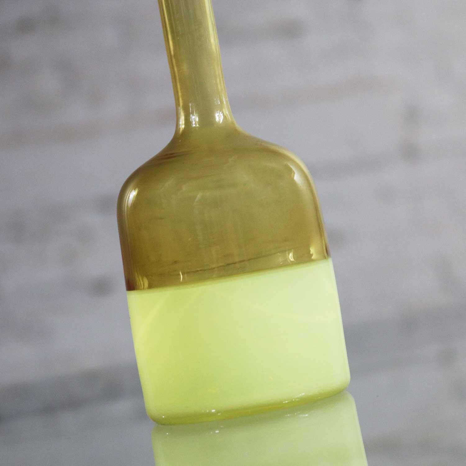 Murano Opaque Yellow & Clear Amber Incalmo Bottle Attributed to Geo Ponti Venini 10