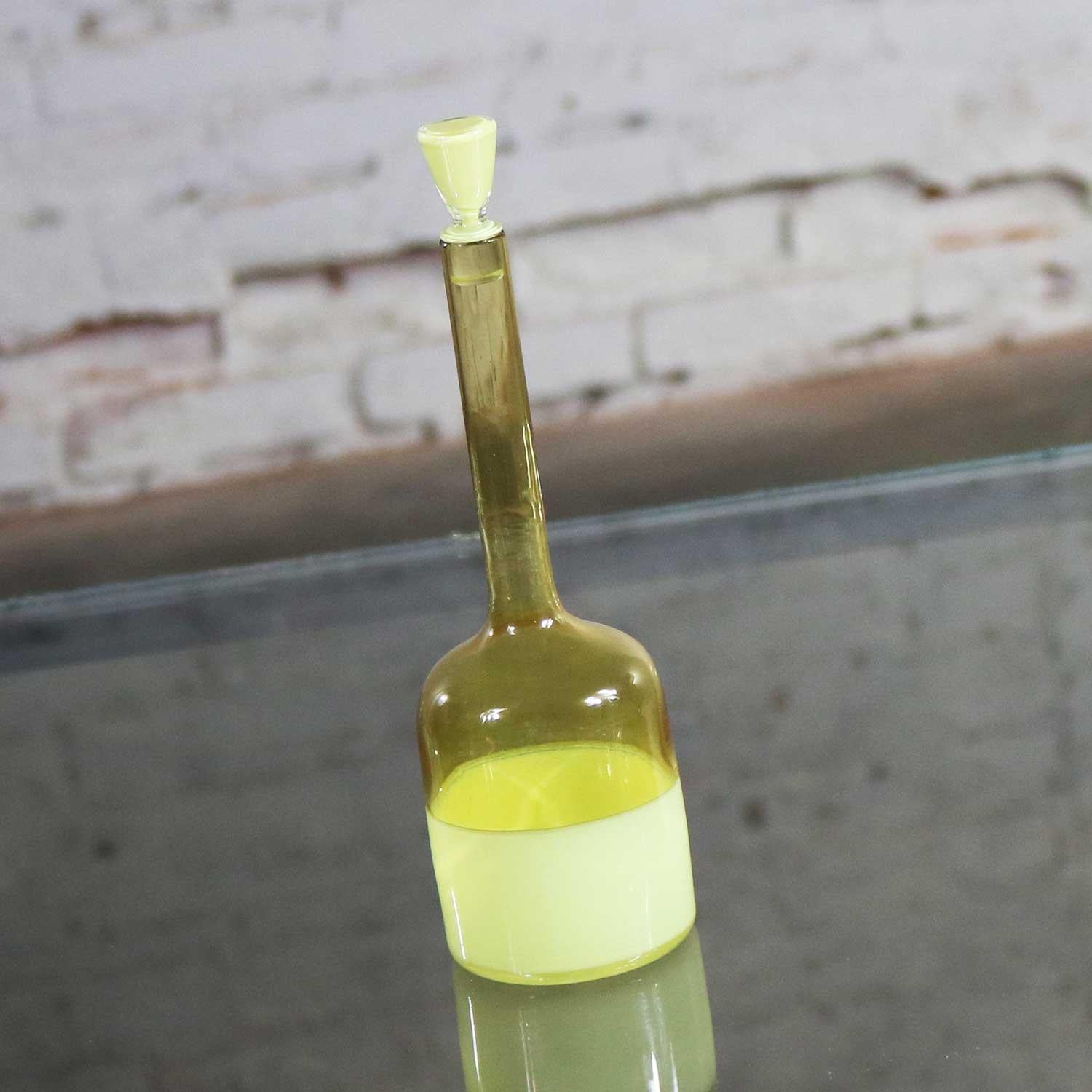 Blown Glass Murano Opaque Yellow & Clear Amber Incalmo Bottle Attributed to Geo Ponti Venini