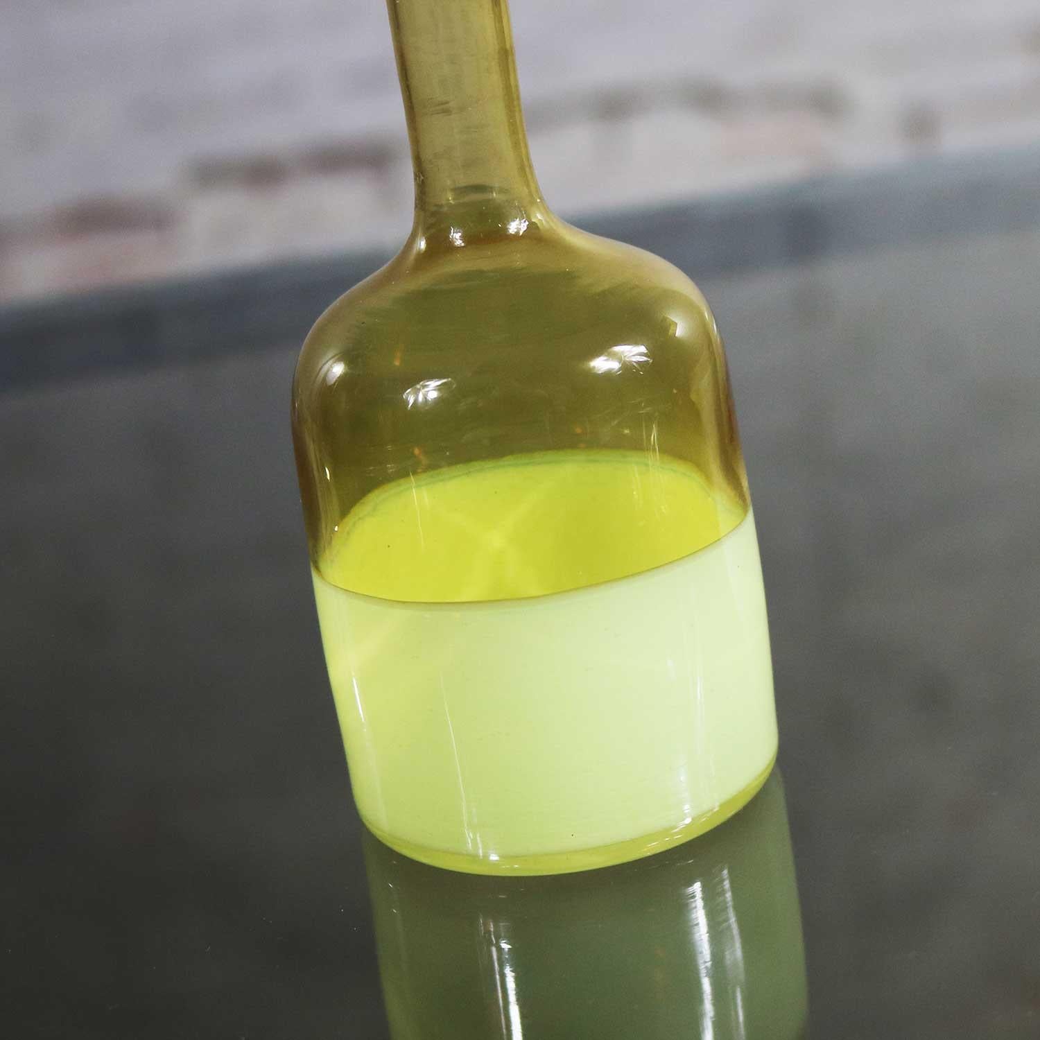 Murano Opaque Yellow & Clear Amber Incalmo Bottle Attributed to Geo Ponti Venini 1