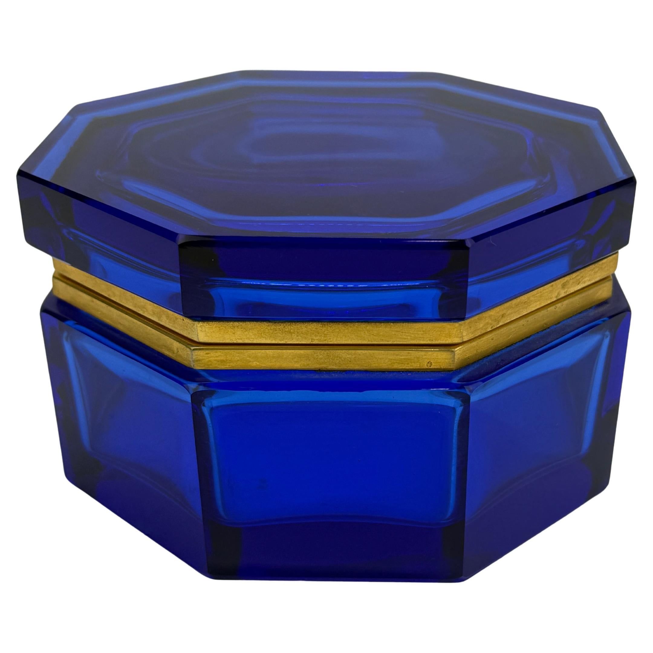 Murano or French Cobalt-Blue Octagonal Glass Casket, ca. 1960–1980