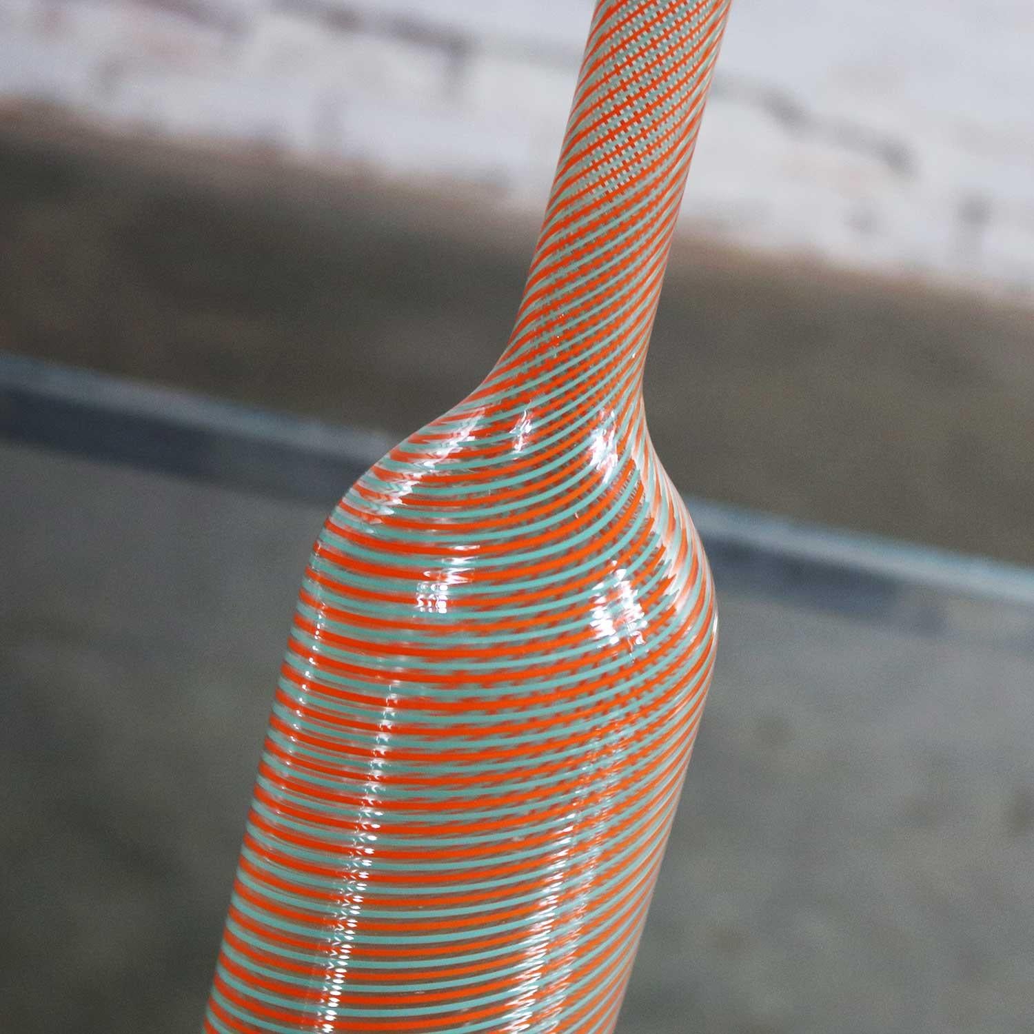20th Century Murano Orange and Green Fasce Ritorte Bottle Attributed to Gio Ponti for Venini