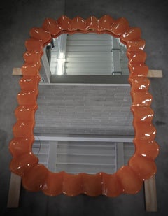 Murano Orange Art Glass and Brass Italian Console / Wall Mirror, 2020