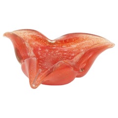 Murano Orange Art Glass Bowl with Silver Flecks, 1950s
