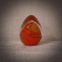 Mid-Century Modern Murano Art Glass Egg, Orange & Transparent, Italy
