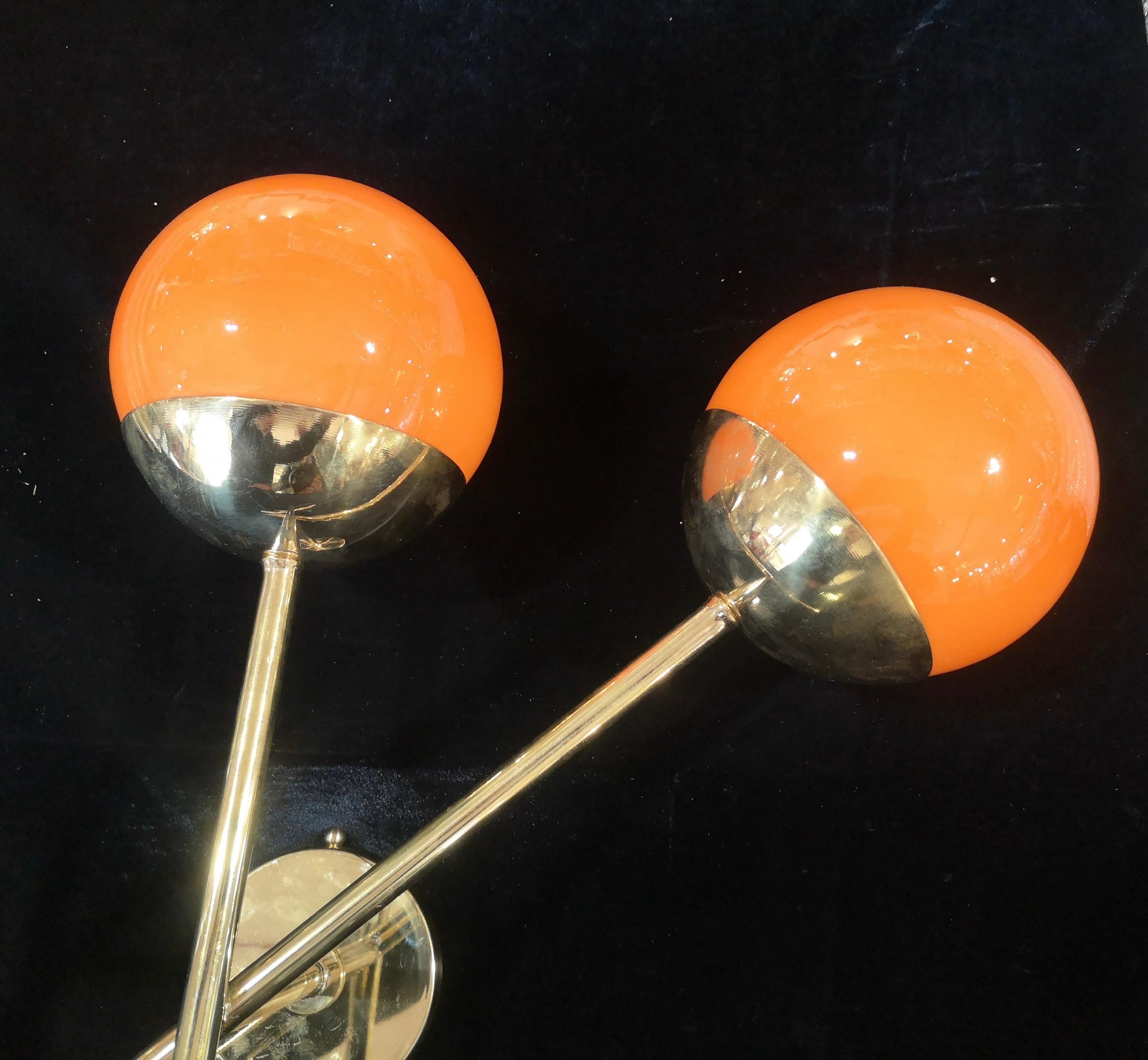 Murano Orange Color Glass and Brass Mid-Century Wall Light, 2020 In Good Condition For Sale In Rome, IT