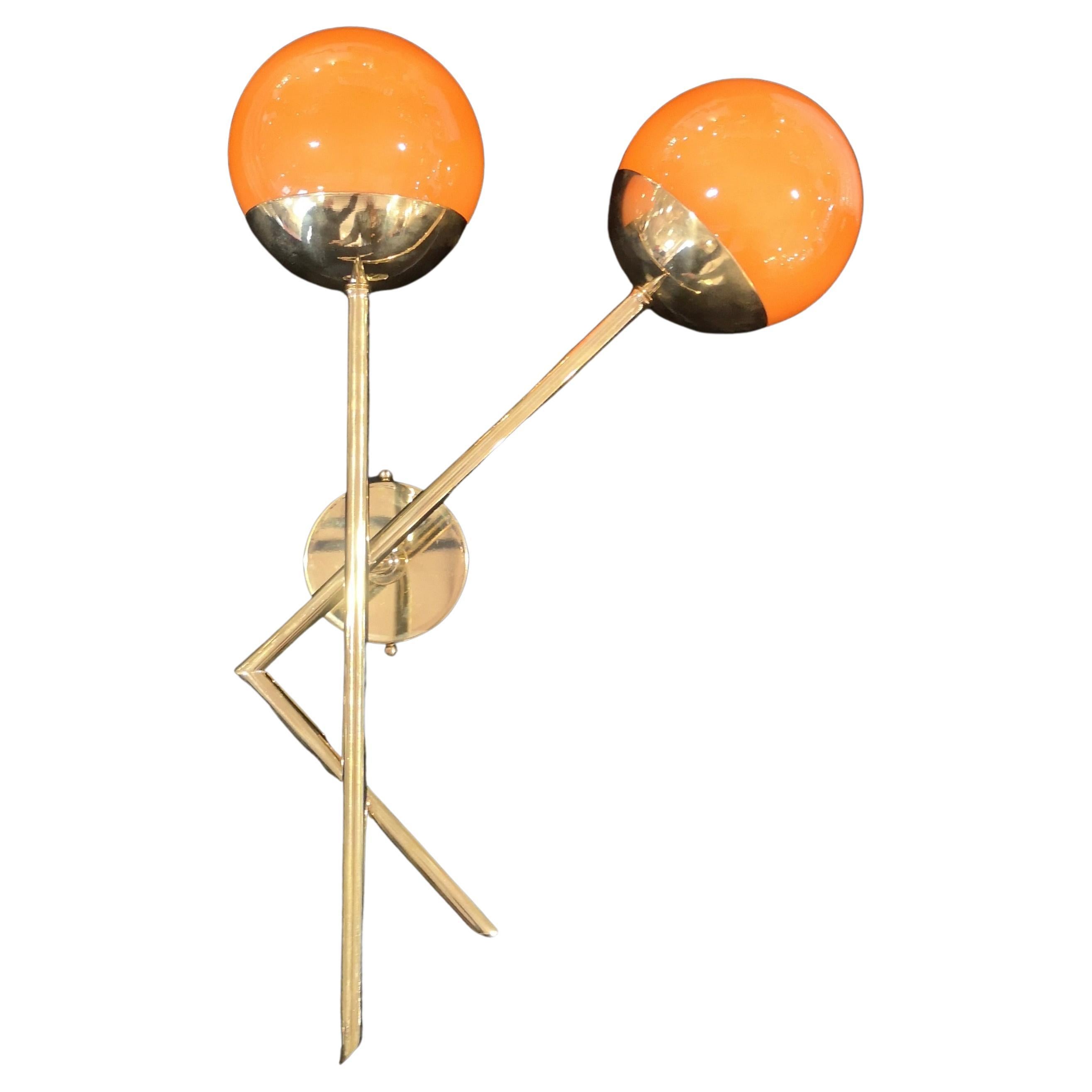 Murano Orange Color Glass and Brass Mid-Century Wall Light, 2020 For Sale