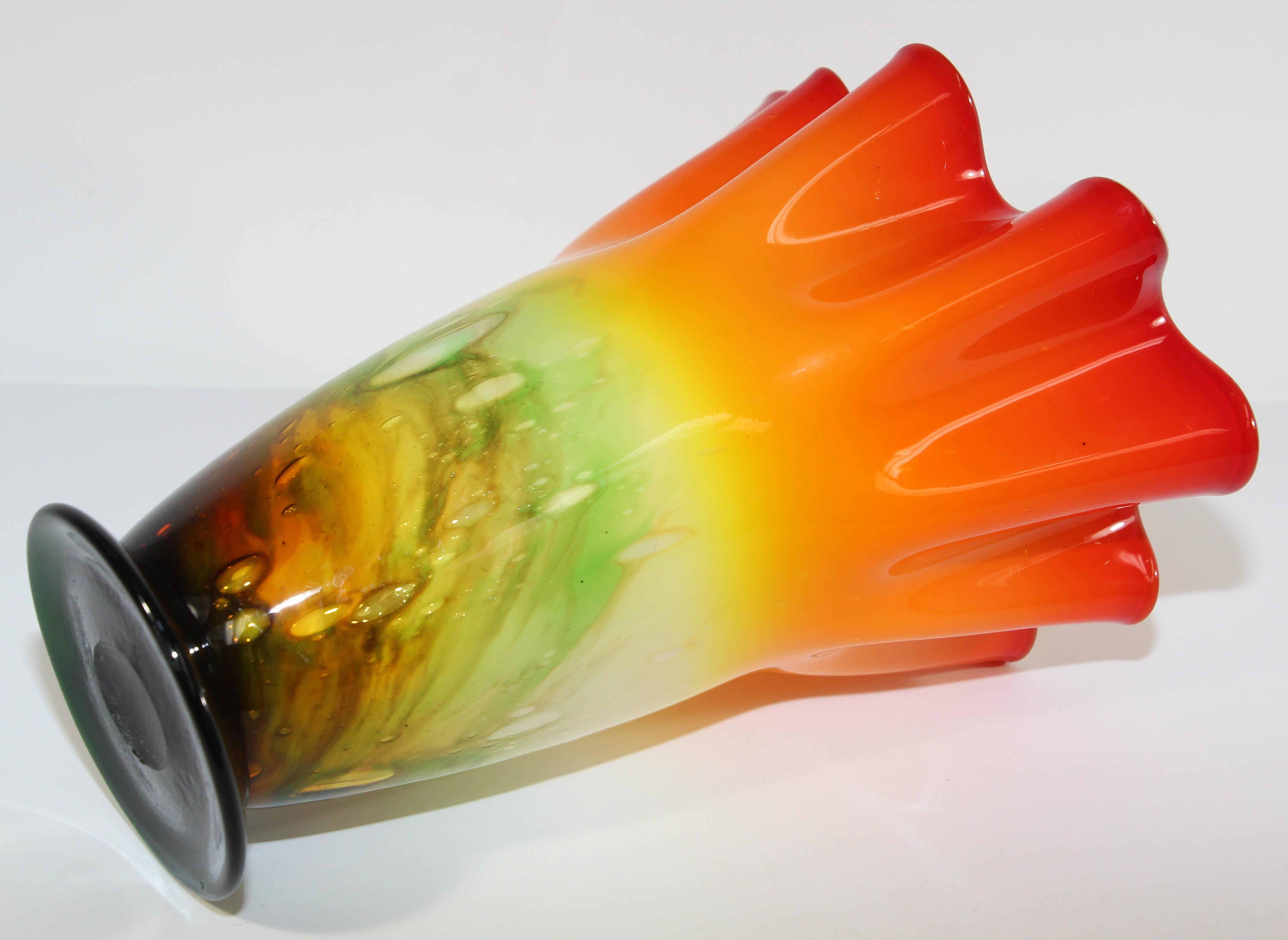 Murano Orange Footed Vase Freeform Handkerchief For Sale 1