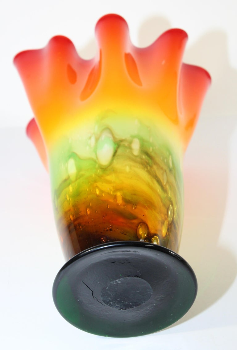 Murano Orange Footed Vase Freeform Handkerchief For Sale at 1stDibs