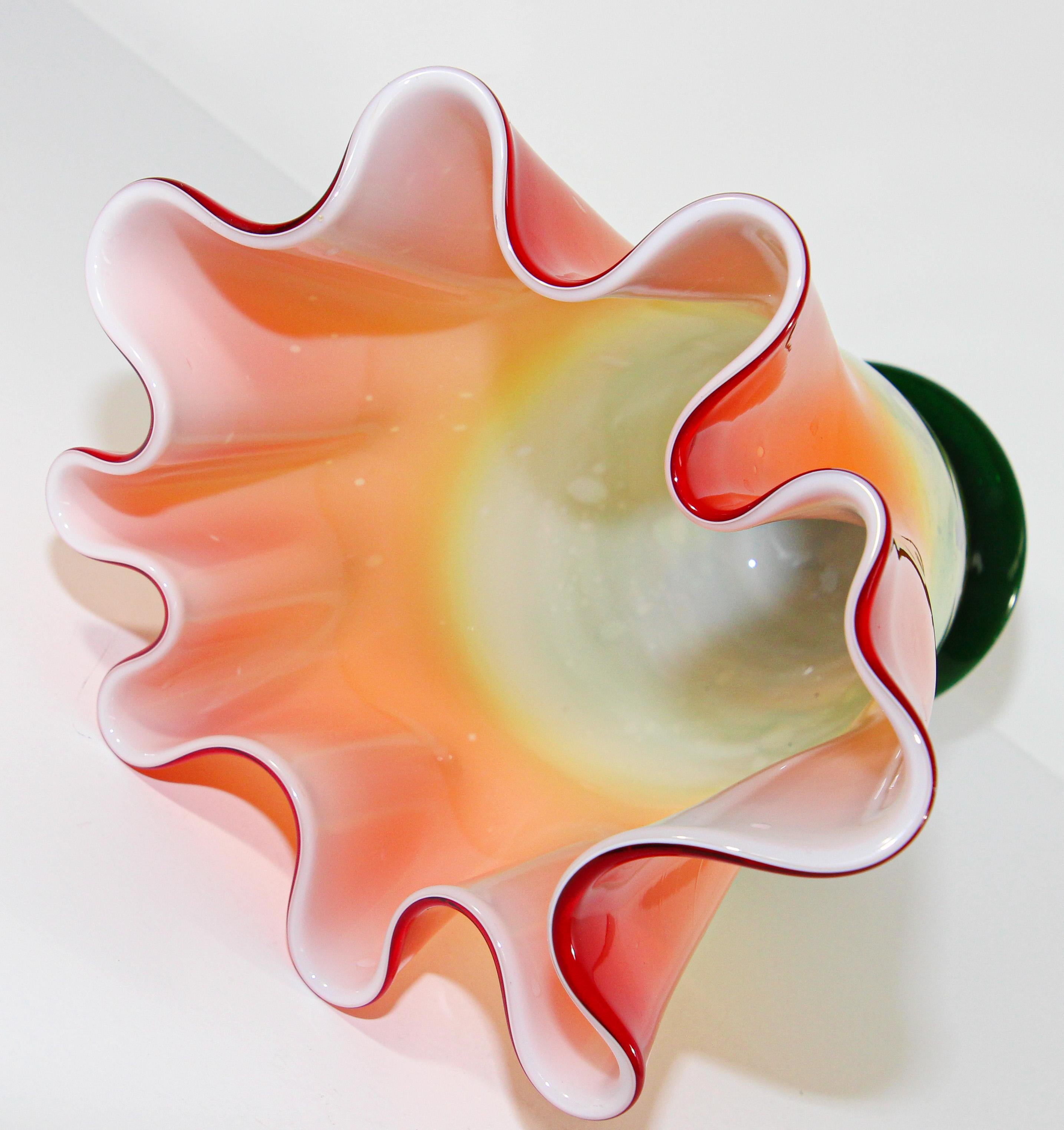 Murano Orange Footed Vase Freeform Handkerchief For Sale 6