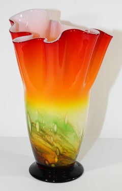 Murano Orange Footed Vase Freeform Handkerchief