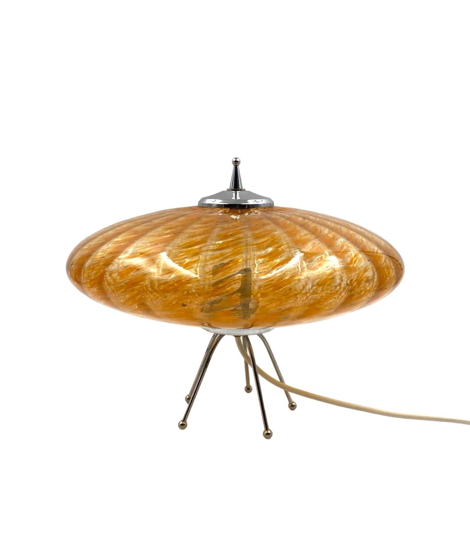 Murano orange glass flying saucer Ufo table lamp, Murano Italy 1970s For Sale 3