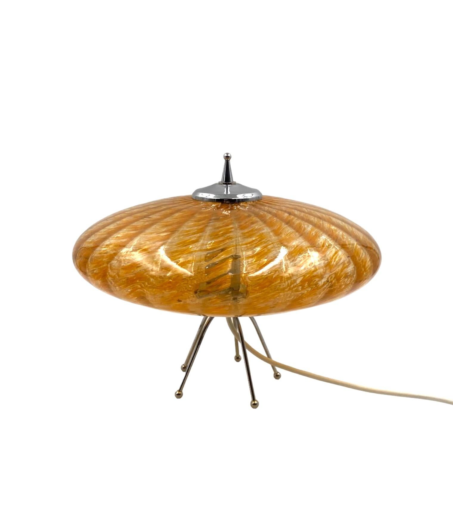Murano orange glass flying saucer Ufo table lamp, Murano Italy 1970s For Sale 4
