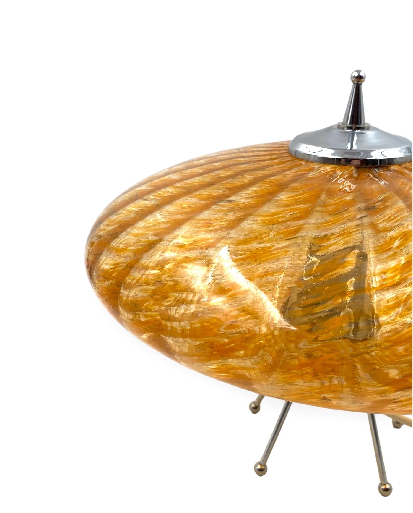 Murano orange glass flying saucer Ufo table lamp, Murano Italy 1970s For Sale 8