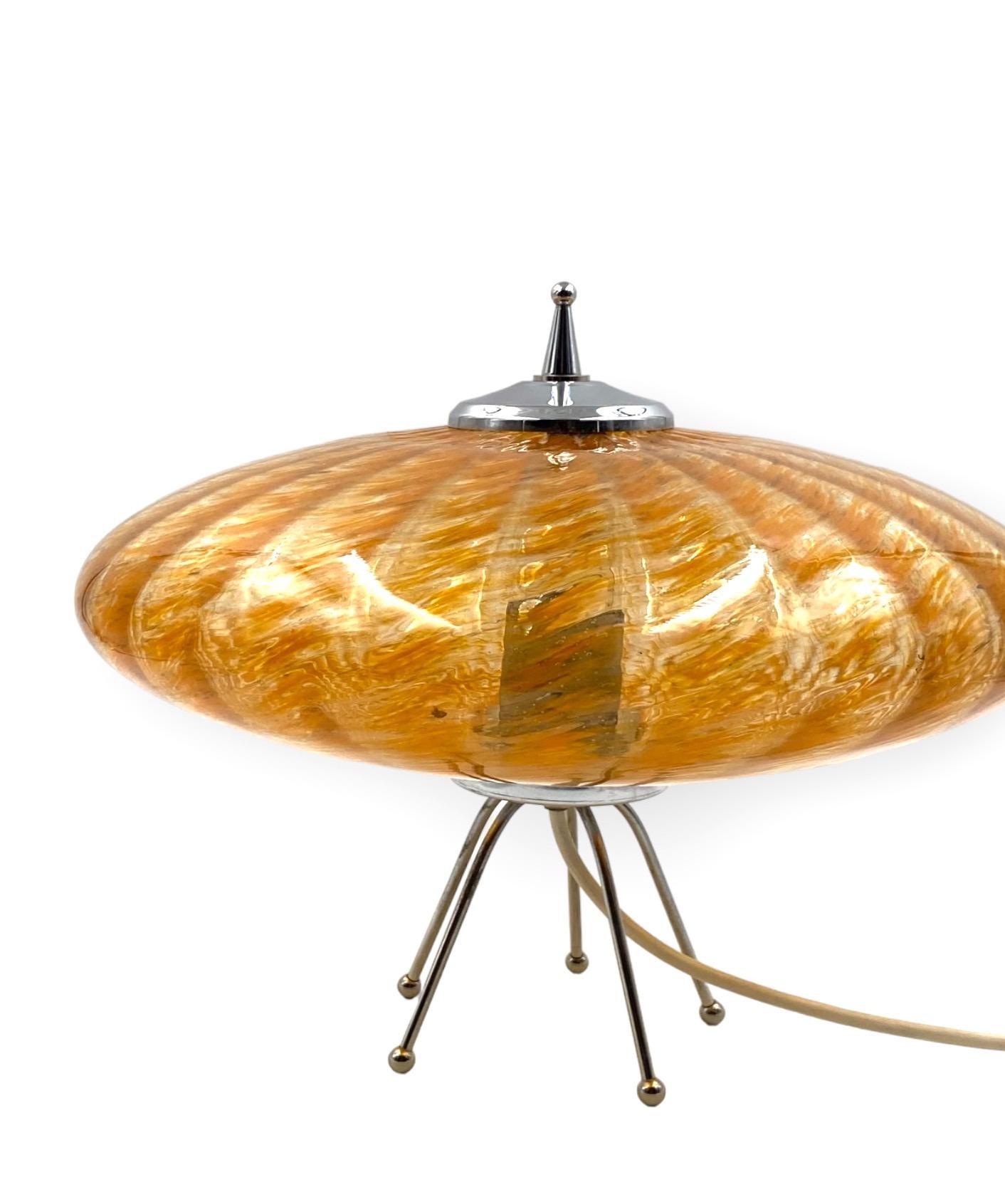 Murano orange glass flying saucer Ufo table lamp, Murano Italy 1970s For Sale 9
