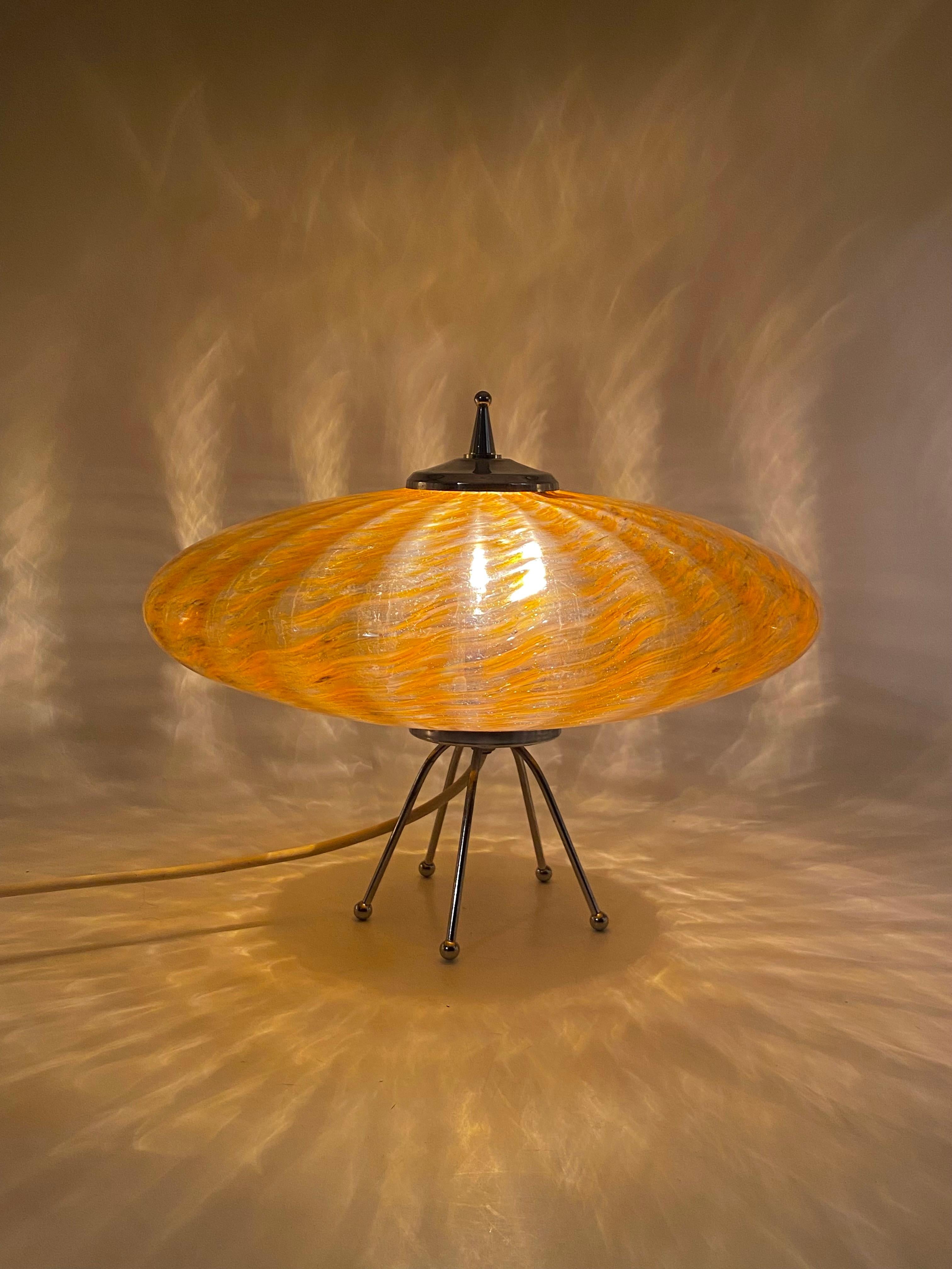 Murano orange glass flying saucer Ufo table lamp, Murano Italy 1970s For Sale 11