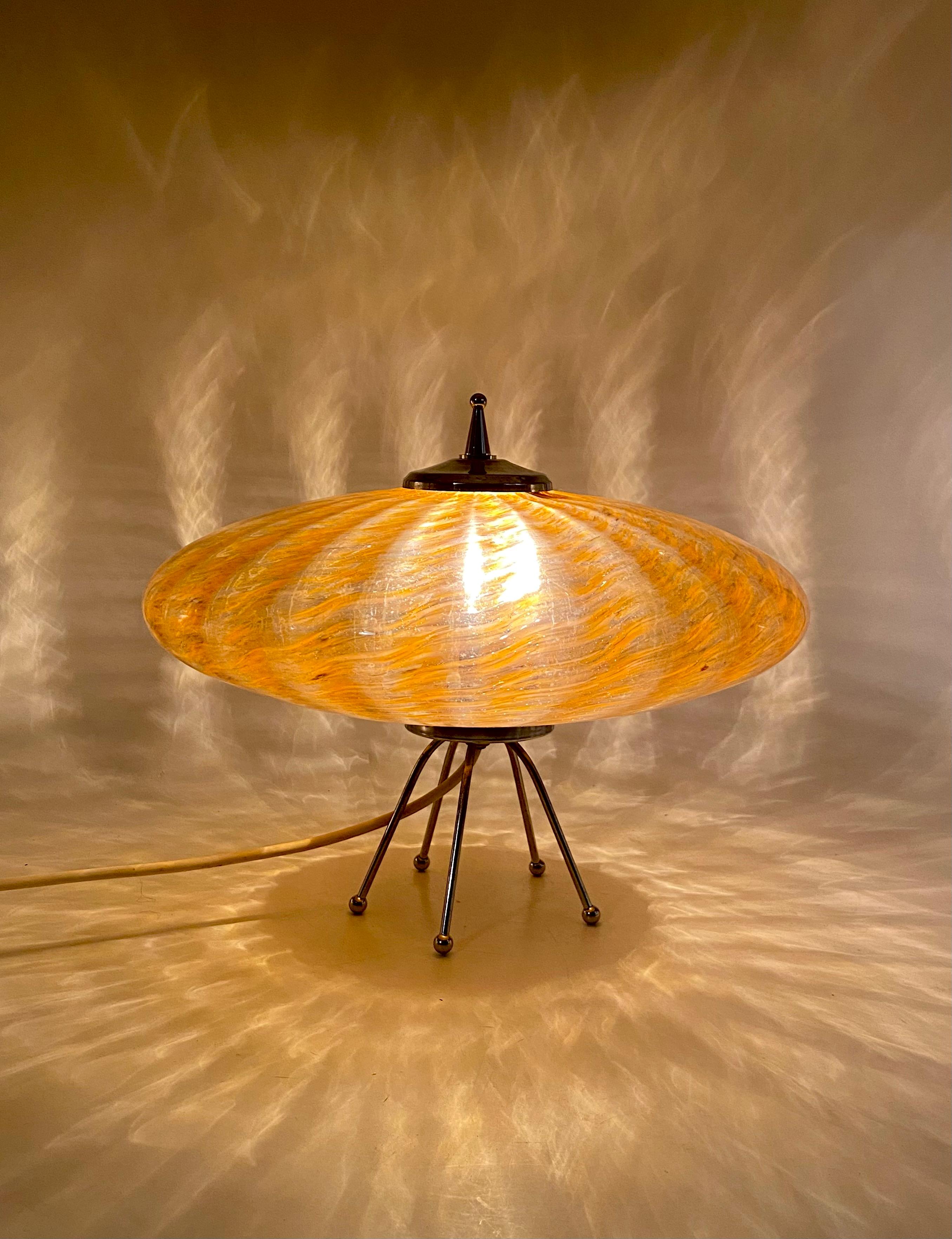 Murano orange glass flying saucer Ufo table lamp, Murano Italy 1970s For Sale 12