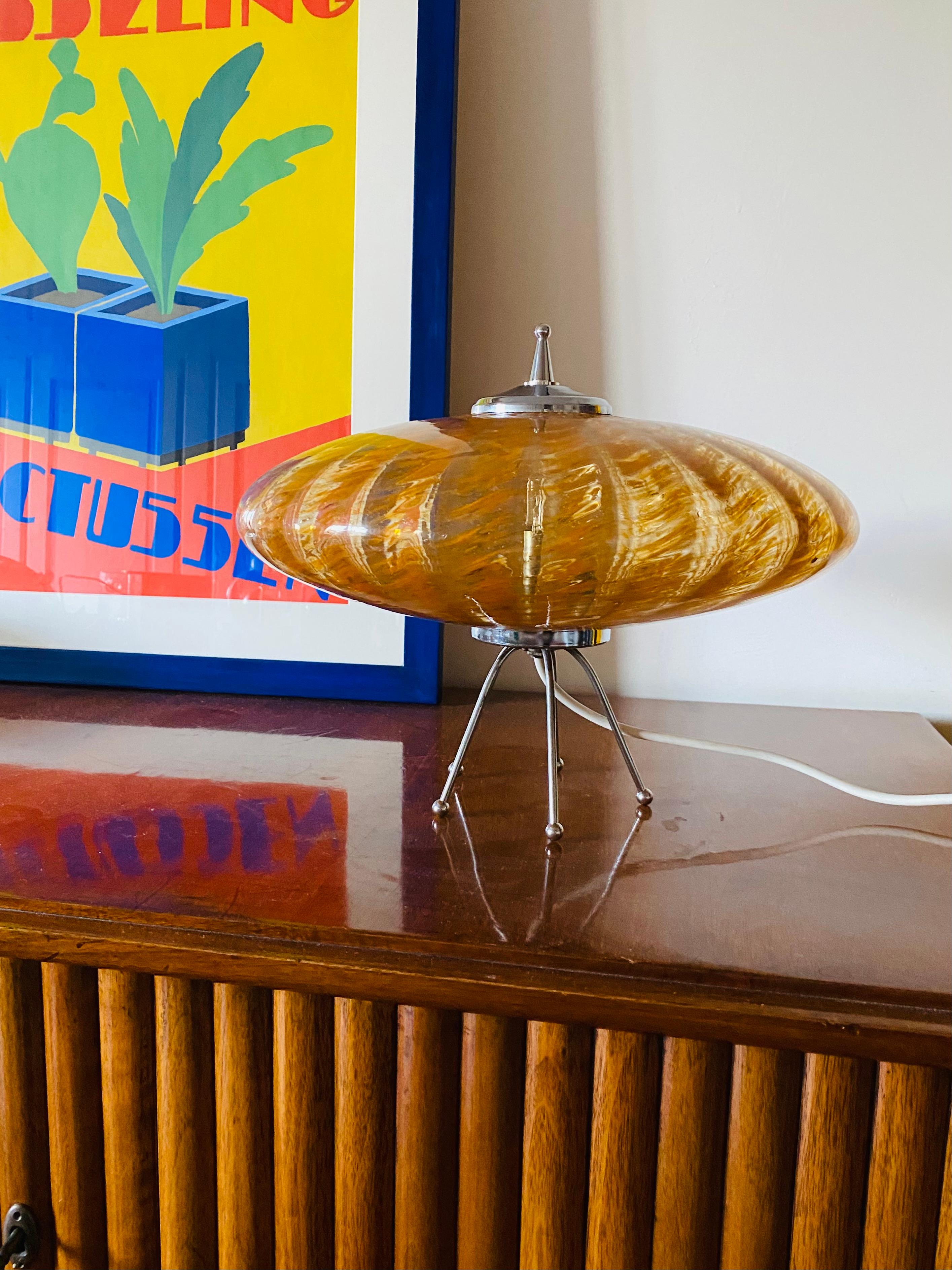 Italian Lampe de table Ufo en verre orange de Murano, soucoupe volante, Murano Italie 1970 en vente