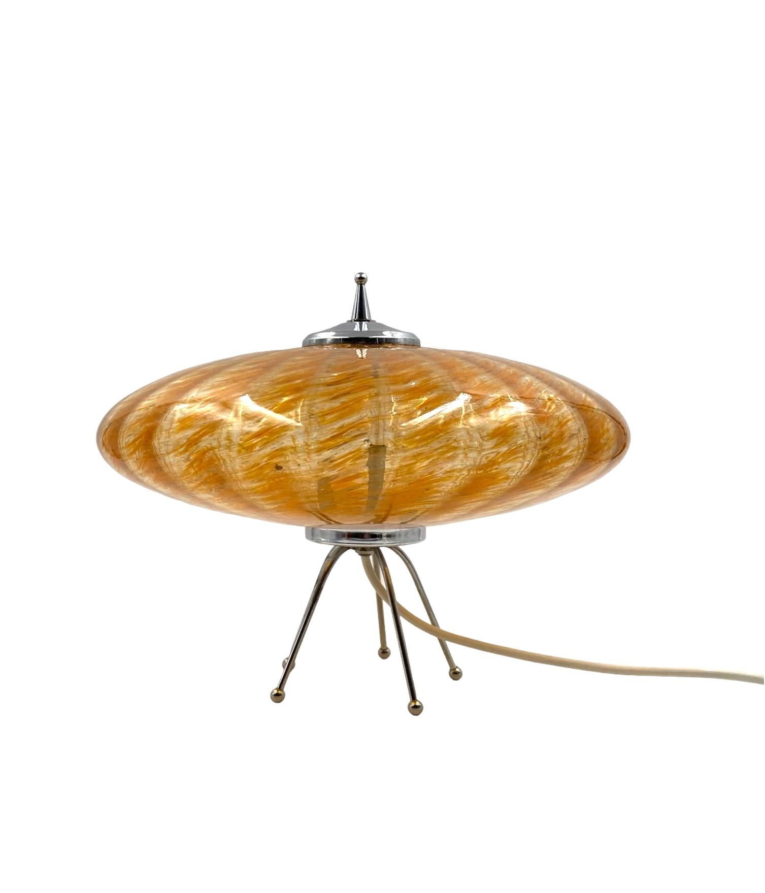 Murano orange glass flying saucer Ufo table lamp, Murano Italy 1970s For Sale 1