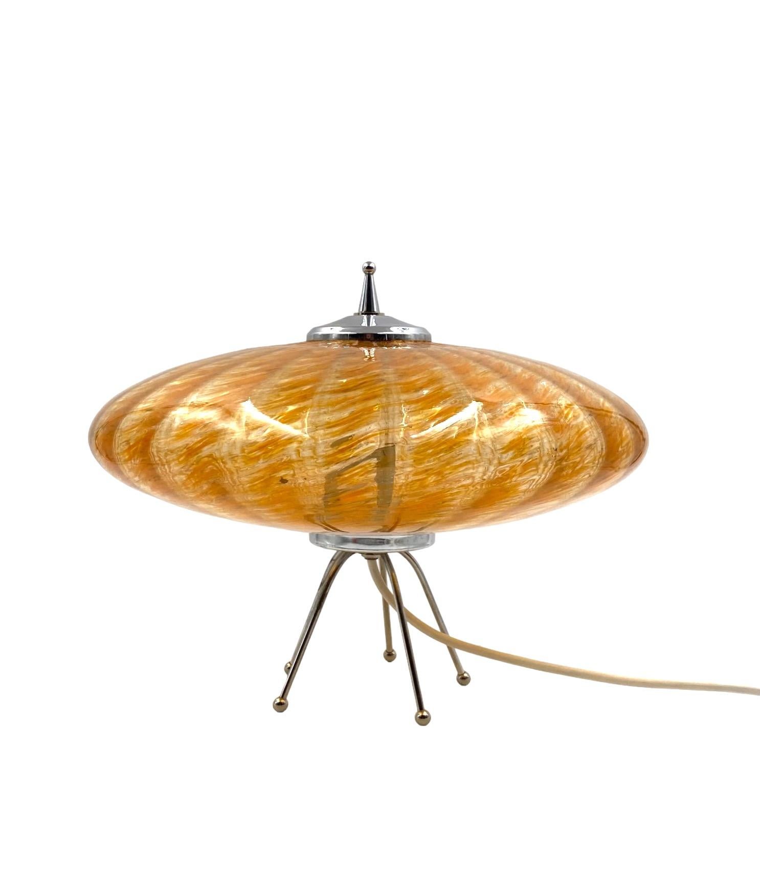 Murano orange glass flying saucer Ufo table lamp, Murano Italy 1970s For Sale 2