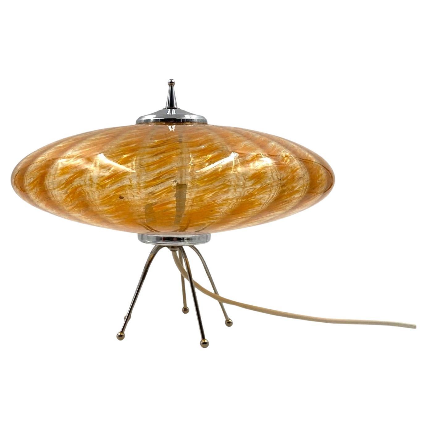 Murano orange glass flying saucer Ufo table lamp, Murano Italy 1970s For Sale
