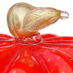 Murano Orange Gold Fleck Bubbles Pear Top Italian Art Glass Container Vanity Jar