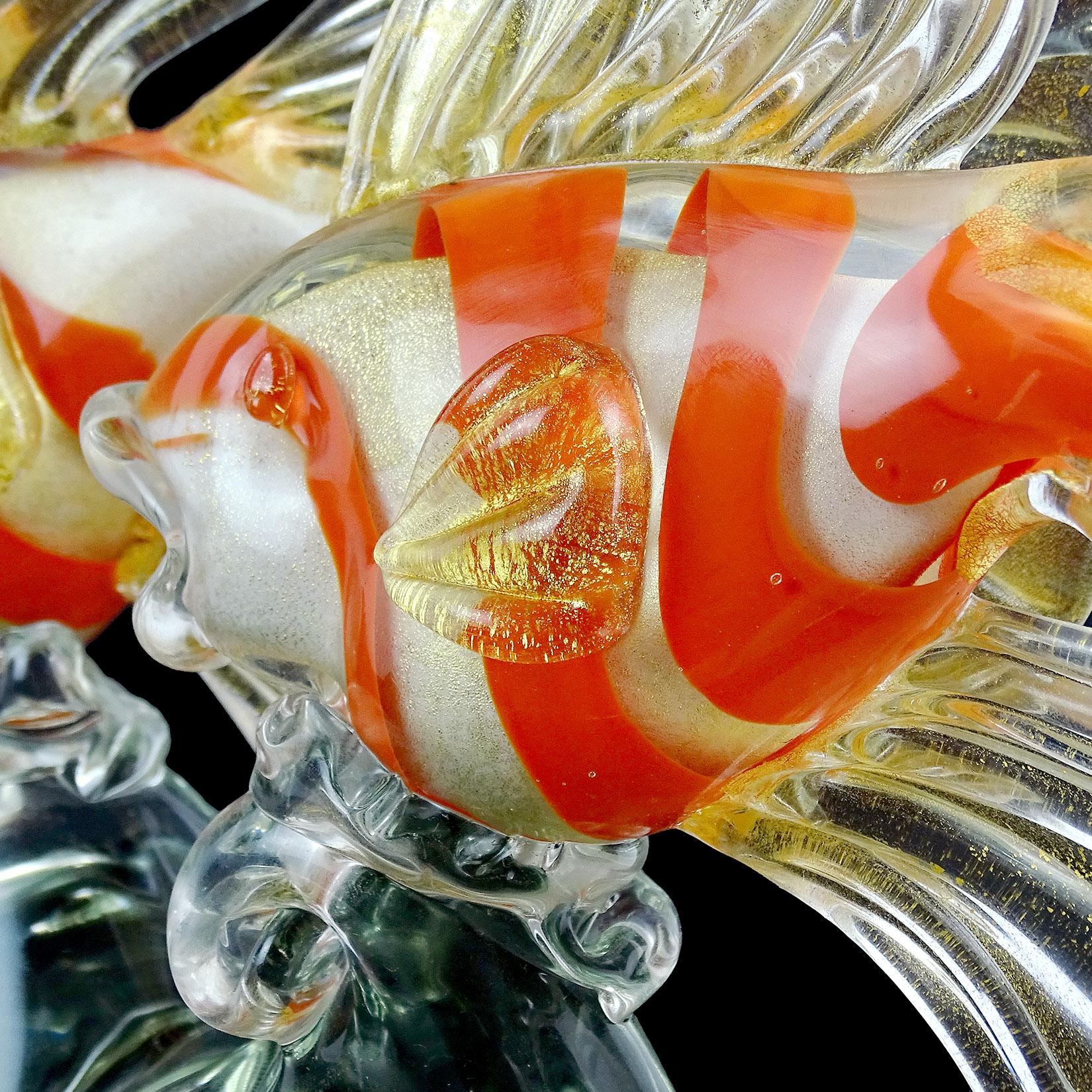 Murano Orange Gold Fleck Fancy Goldfish Italian Art Glass Centerpiece Sculpture In Good Condition In Kissimmee, FL